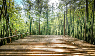 Bamboo flooring for tourists to rest in the bamboo forest at Tu Le Commune, Van Chan District, Yen Bai Province, Vietnam
