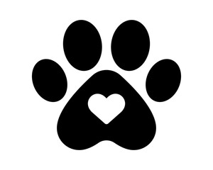Paw icon with heart. Dog, cat paw icon. Zoo, vet logo element. Paw print vector symbol.