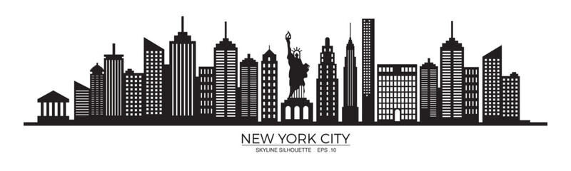 Obraz premium New York city skyline silhouette with Statue of Liberty