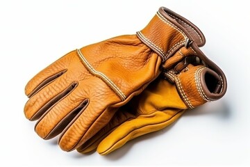 Brown leather work glove on white background