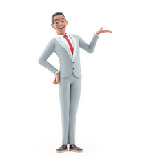 3d character businessman showing something with his hand