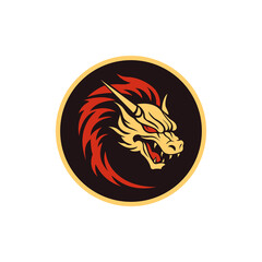 simple dragon wild animal label emblem logo vector illustration template design