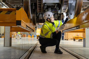 Engineer checks spare parts list and maintains mass transit locomotives in Asia