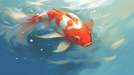 serene koi fish gliding gracefully in a tranquil pond. soft, soothing colors and delicate brushstrokes to capture the peacefulness and beauty of these elegant creatures