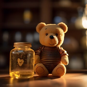 teddy bear with a cup of honny(generate ai)