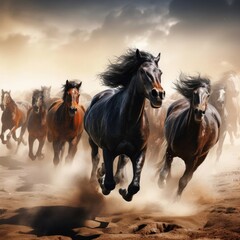 A herd of galloping horses