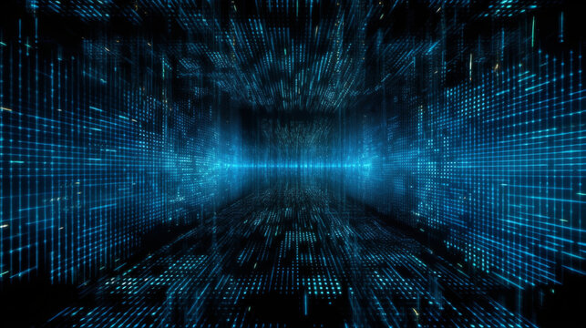 Virtual matrix space created by binary code, Generative AI