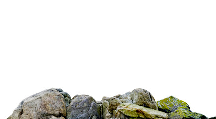 Rock stone with moss on white background with clippings path inside picture, 3d illustrations rendering