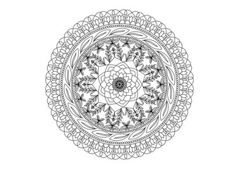 Mandala drawing on a white background, Ethnic mandala outline hand drawn, Decorative monochrome ethnic mandala pattern  Islam, Arabic, Indian, morocca.