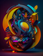 Vibrant Abstract Digital Art Design.
Imagined Rendering of Technological Shapes.