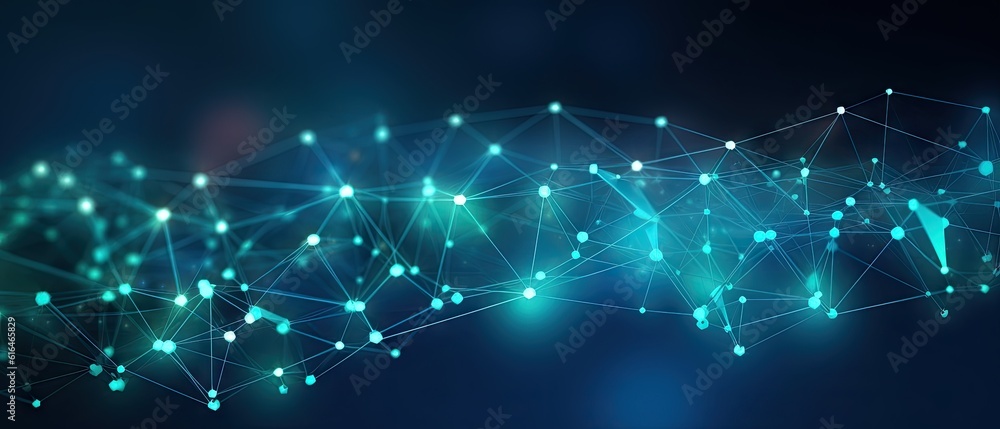 Poster multicolored connections in blue form a 3d structure generative ai