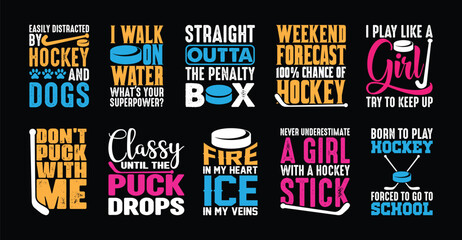 Hockey T shirt Design Bundle, Vector Hockey T shirt  design, Hockey shirt  typography T shirt design Collection