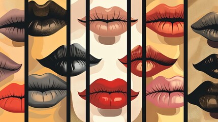 illustration pop art style abstract background of mouths and lips, Generative Ai
