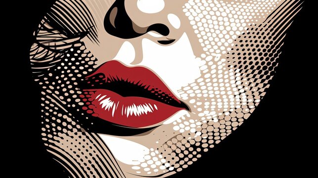 illustration pop art style abstract background of mouths and lips, Generative Ai