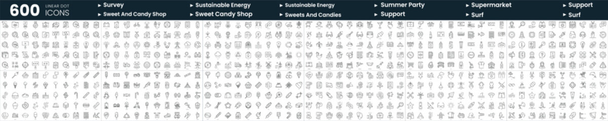 Set of 600 thin line icons. In this bundle include summer party, support, survey, sweet and candy shop and more