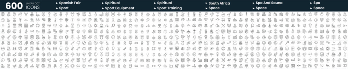 Set of 600 thin line icons. In this bundle include south africa, spa, spanish fair, sport and more
