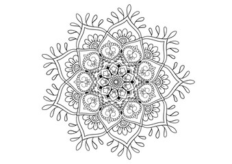 Mandala drawing on a white background, Ethnic mandala outline hand drawn, Decorative monochrome ethnic mandala pattern  Islam, Arabic, Indian, morocca.