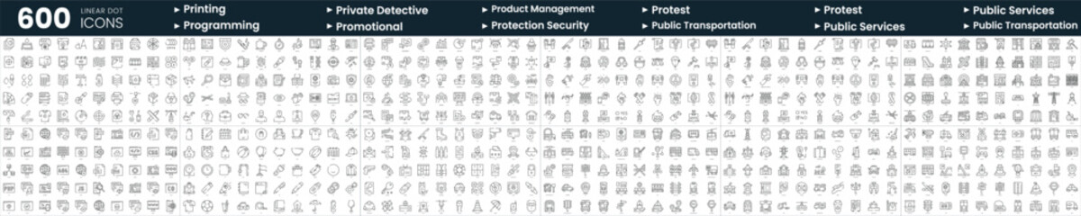 Set of 600 thin line icons. In this bundle include printing, product management, promotional, protest and more