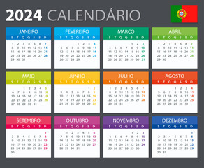2024 Calendar Portuguese - vector stock illustration template - Portuguese version