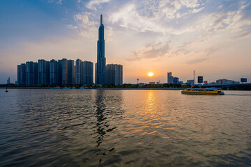 Obraz premium Sunset view at Landmark 81 - it is a super tall skyscraper in Vietnam