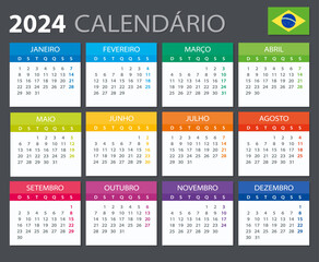 2024 Calendar Brazilian - vector stock illustration template