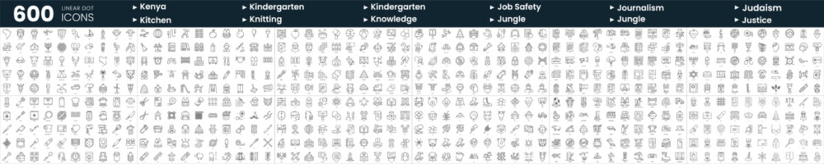 Set of 600 thin line icons. In this bundle include job safety, judaism, justice, kindergarten and more