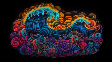 an epic waves off kanagawa banner logo design, wallpaper style, ai generated image