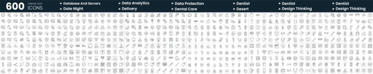 Fototapeta na wymiar Set of 600 thin line icons. In this bundle include data protection, database and servers, delivery, dentist and more