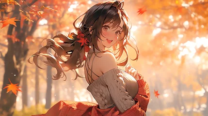 Foto op Canvas hand drawn beautiful autumn girl illustration © 俊后生