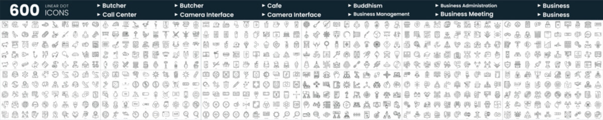 Set of 600 thin line icons. In this bundle include buddhism, business, business meeting, cafe and more