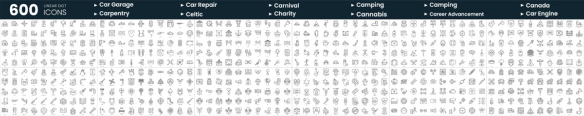 Set of 600 thin line icons. In this bundle include camping, cannabis, car garage, carnival and more