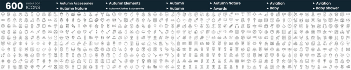 Set of 600 thin line icons. In this bundle include autumn elements, autumn nature, autumn nature, awards and more