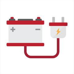 flat car battery with plug illustration on white background