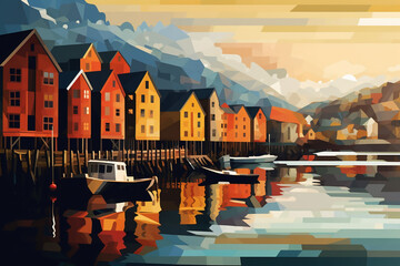 style tableau featuring a range of Norway's most iconic places. AI generative
