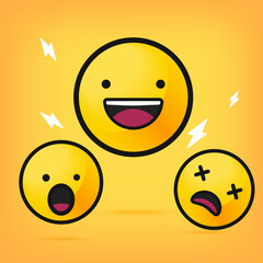Smiling yellow emoticon on a yellow background. Vector illustration.