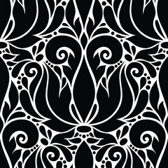 Floral Vintage Seamless Pattern in Paisley Style. Decorative Composition with Natural Motifs. Abstract Ornate Art. Complex Ornament. Vector Contour Illustration