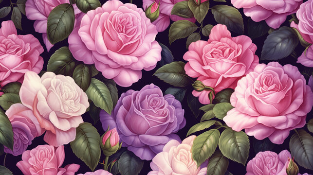 beautiful painting style inspired wedding gift card with a lot of roses, ai generated image