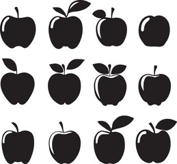 silhouette apple vector set illustration isolated on white artboard