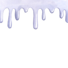 Current paint, stains, drops, inks. White gray streaks leaking. Dripping flows, flowing liquid. Molten. Hand drawn watercolor illustration isolated on white background. Seamless frame