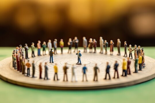 Generative AI illustration of miniature people in circle social network