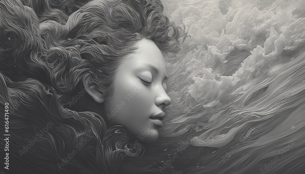Aufkleber Generative AI illustration of the intricacies of the human thought process and the interplay between conscious and subconscious ideas. Annual collective mind concept art, exploding mind, inner world