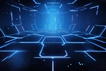 Fototapeta premium Abstract minimalistic blue futuristic corridor background. Ai generated