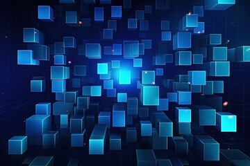 Abstract blue futuristic blocks background. Sci-fi illustration. Ai generated