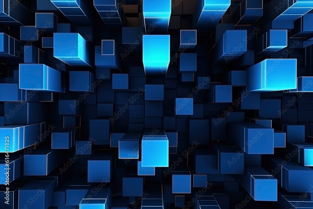 Wall mural Abstract blue futuristic blocks background. Sci-fi illustration. Ai generated