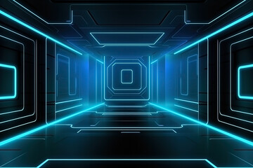 Abstract minimalistic blue futuristic corridor background. Ai generated