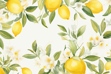 Watercolor Illustration of Lemons with Floral. Generative AI.