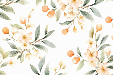 Obraz premium Watercolor Illustration of Cherry with Floral. Generative AI.