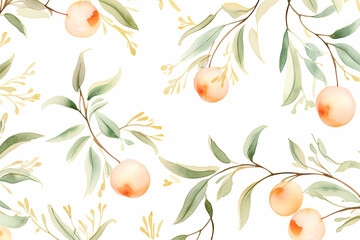 Watercolor Illustration of Cherry with Floral. Generative AI.