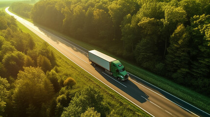 Freight truck driving on highway road. Freight transportation