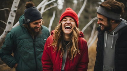 Capture the contagious laughter of a group of friends engaged in a hilarious moment